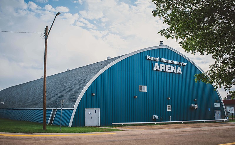 blue quonset arena building